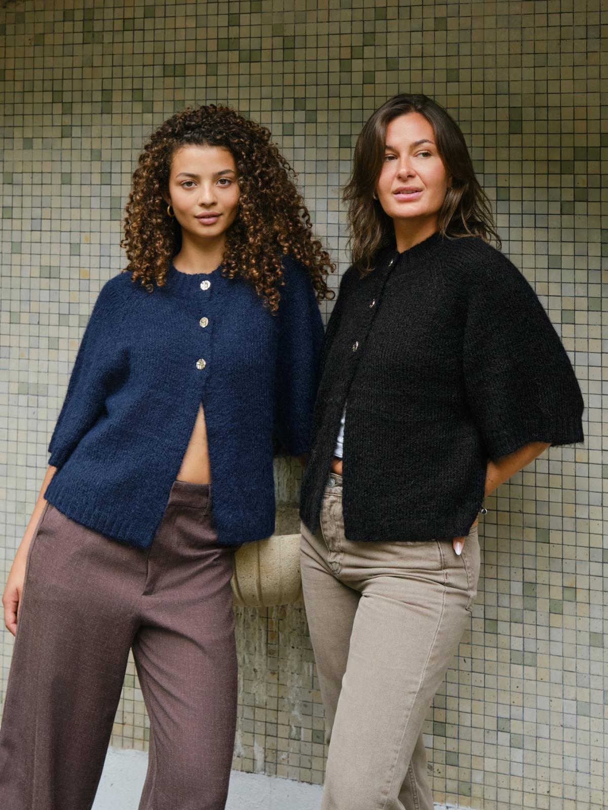 Neo Noir Benuta Fluffy Knit Cardigan Svart