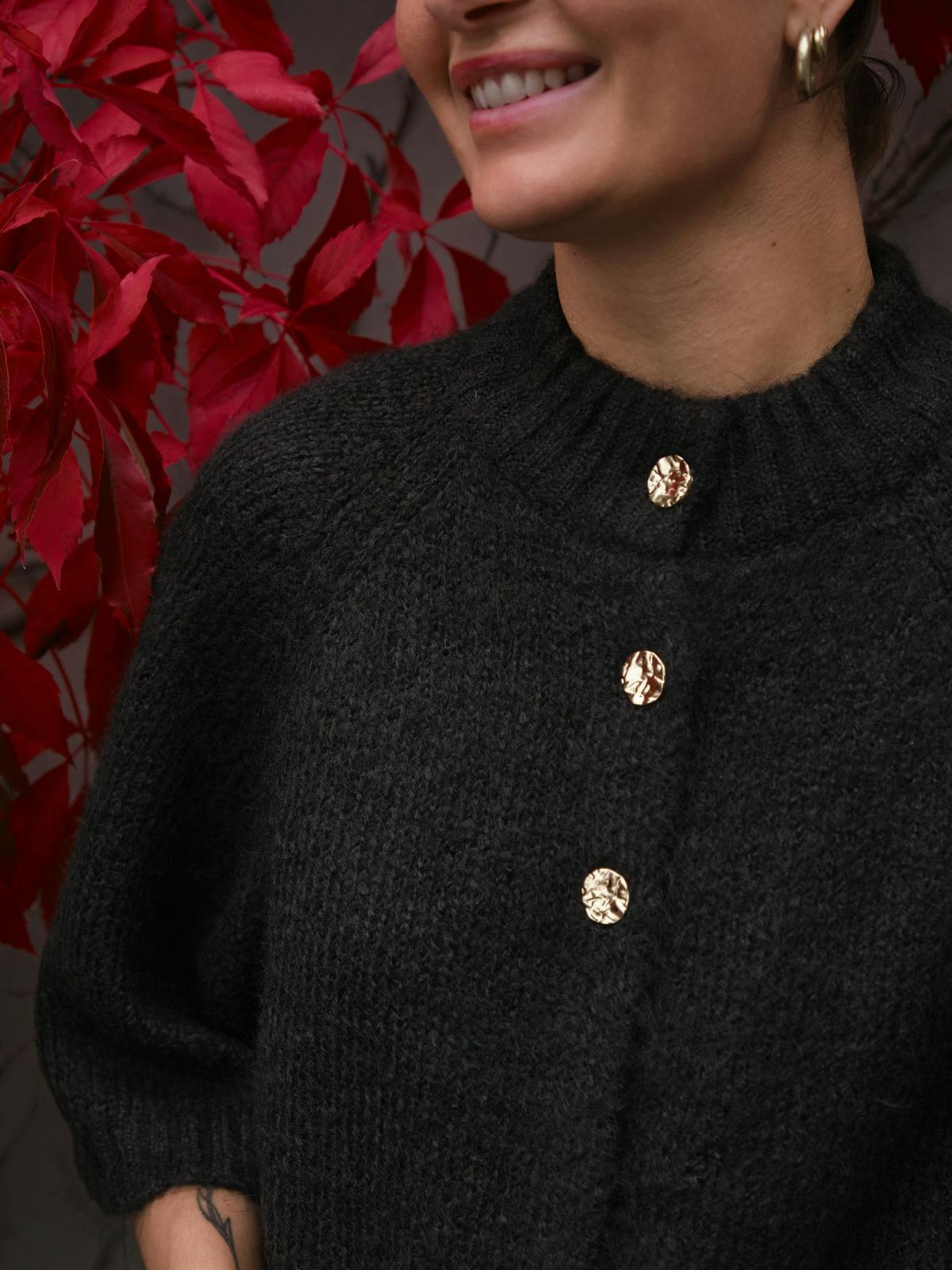 Neo Noir Benuta Fluffy Knit Cardigan Dark Brown