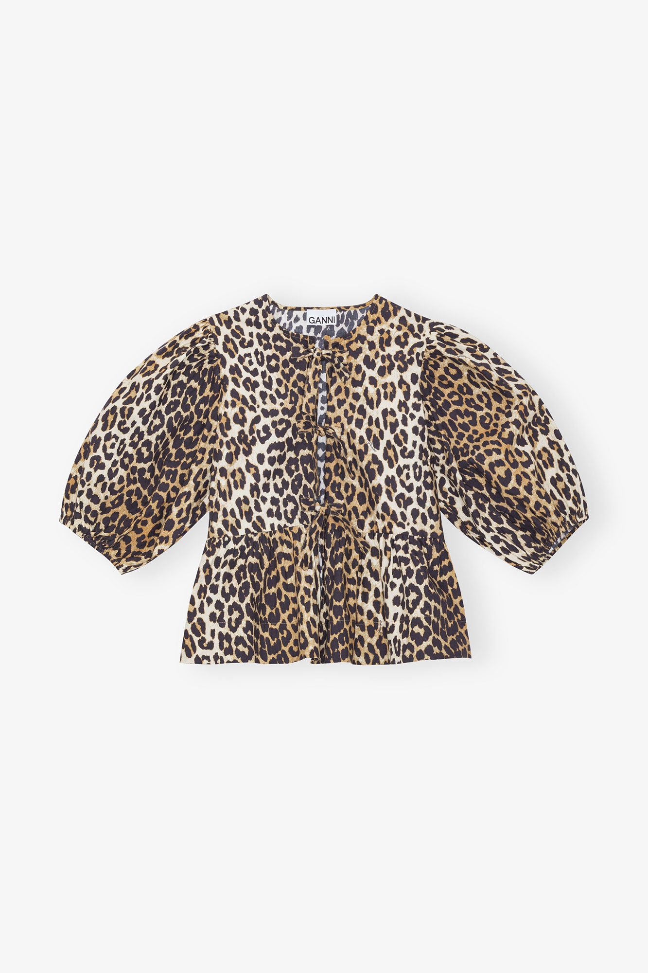 GANNI Leopardblus med knyte