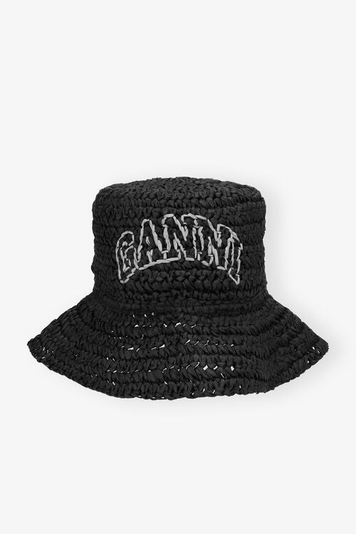 Ganni Black Summer Straw Hatt