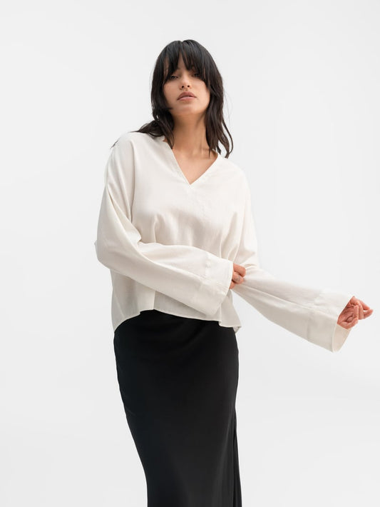 Ahlvar Nina V-Neck Wool Blouse