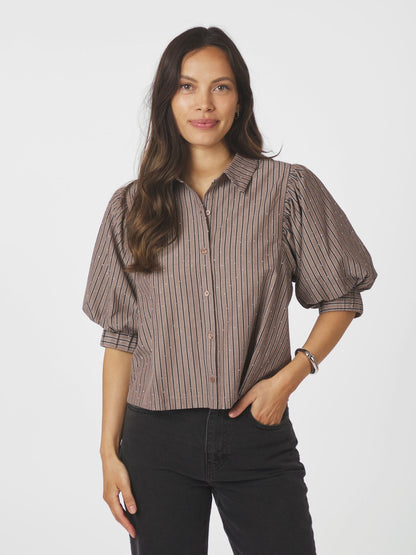 Neo Noir Etta Soft Stripe Stone Shirt