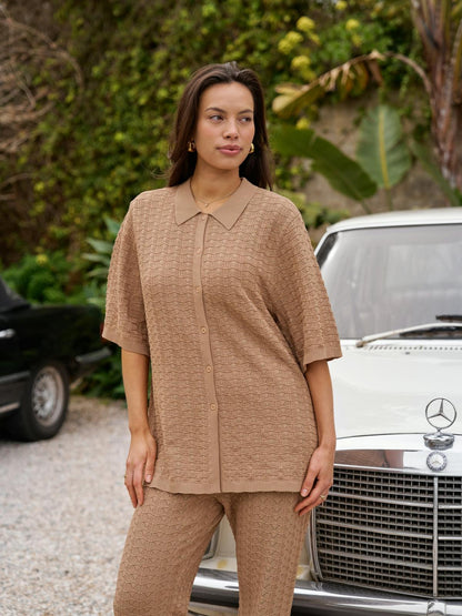 Neo Noir Sette Fine Crochet Blouse Taupe