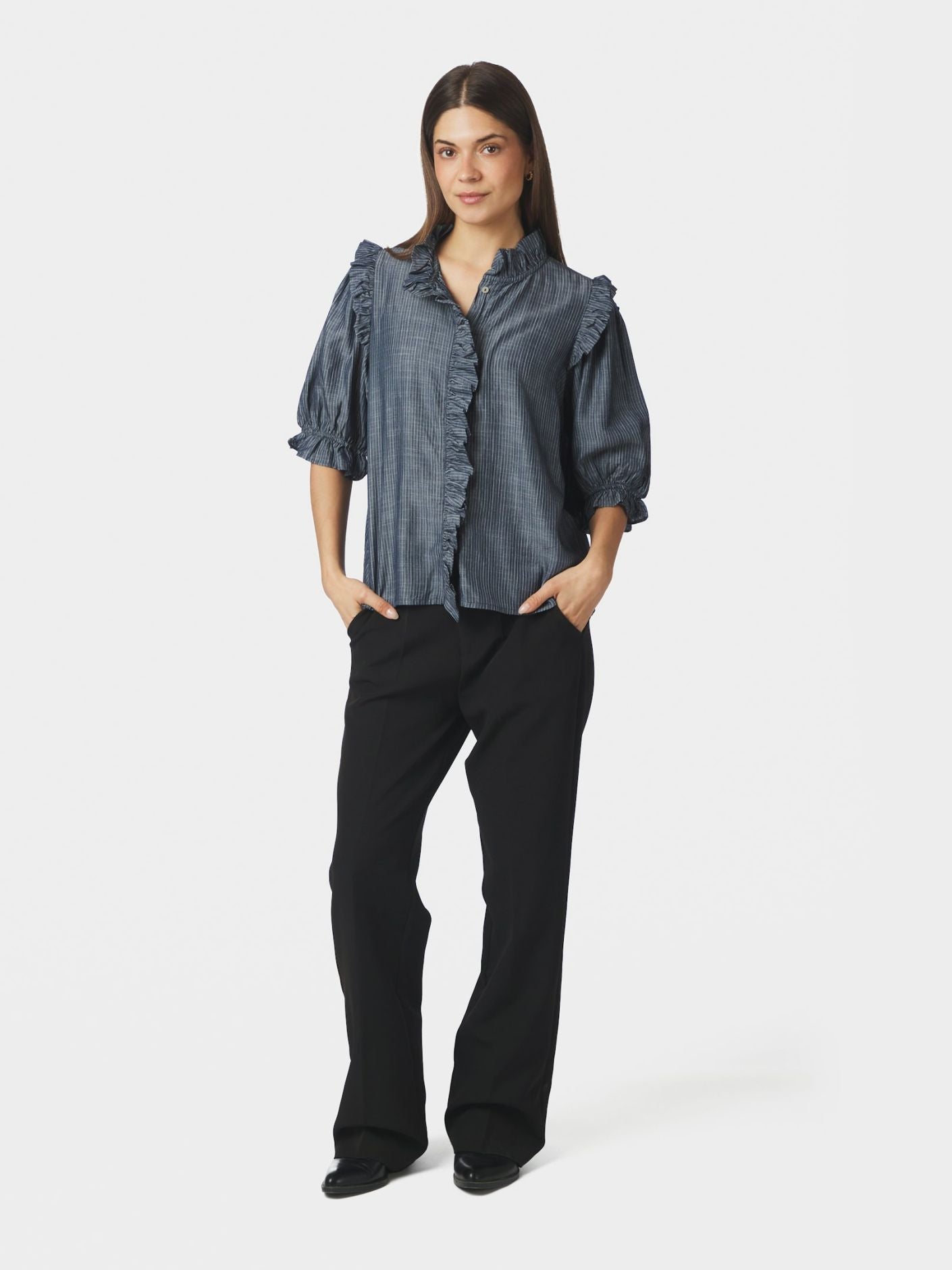 Neo Noir Chacha Chambray Stripe Blouse