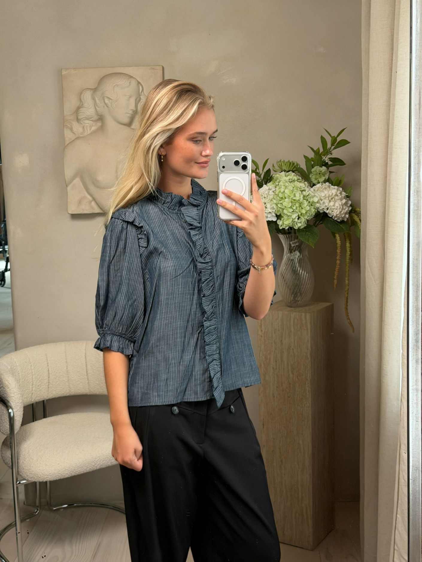 Neo Noir Chacha Chambray Stripe Blouse