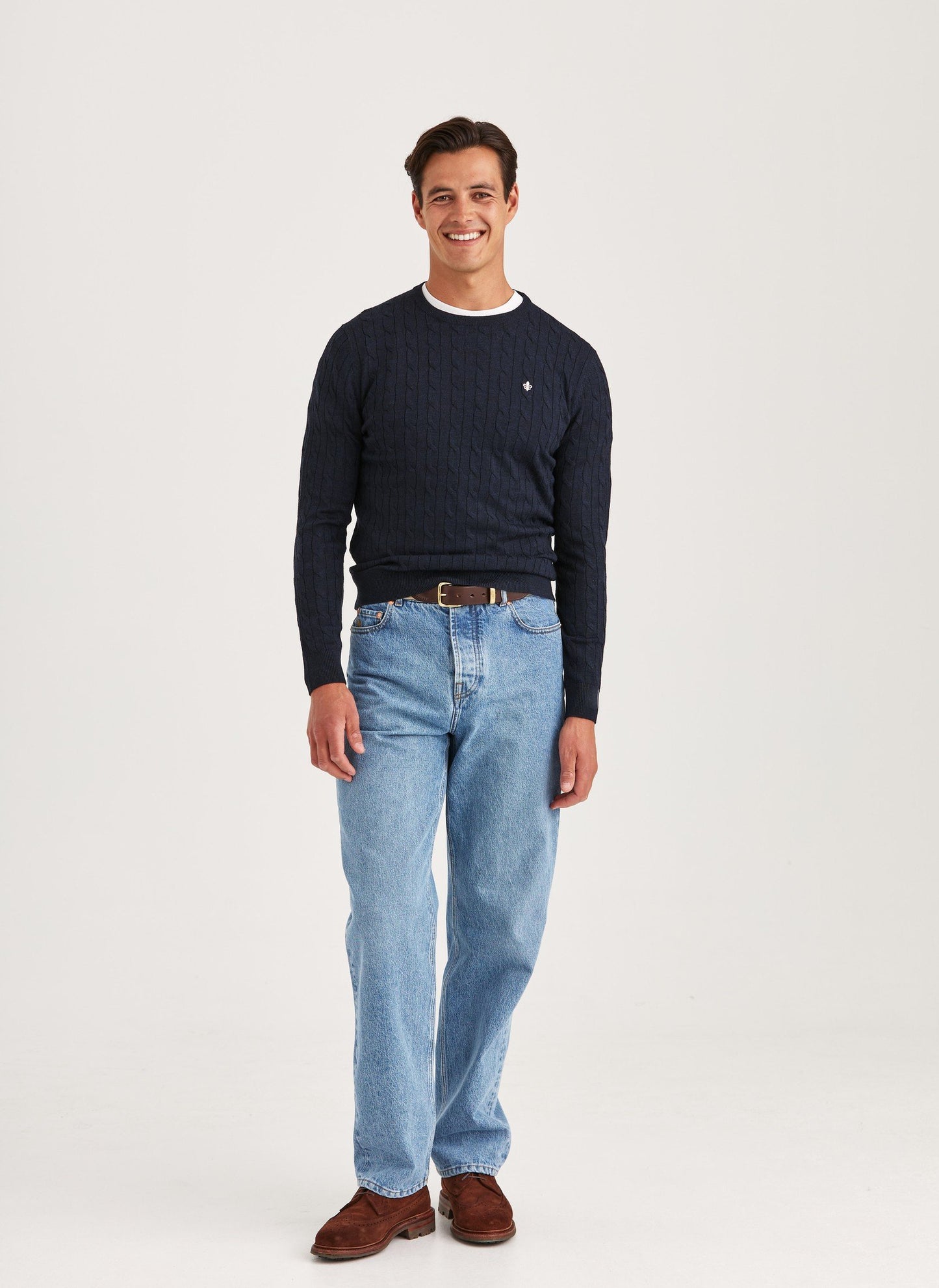 Morris Merino Cable Oneck Navy