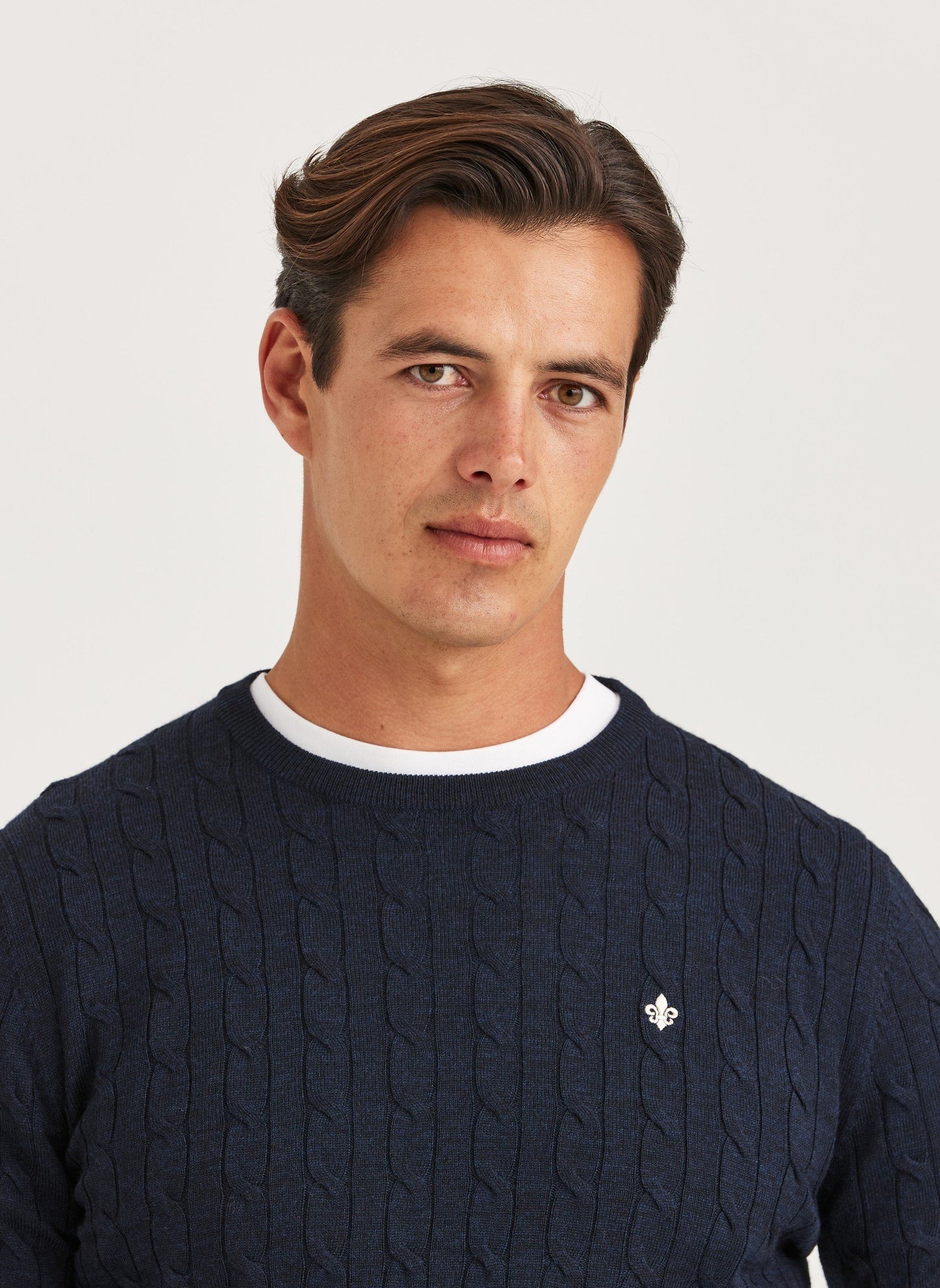 Morris Merino Cable Oneck Navy