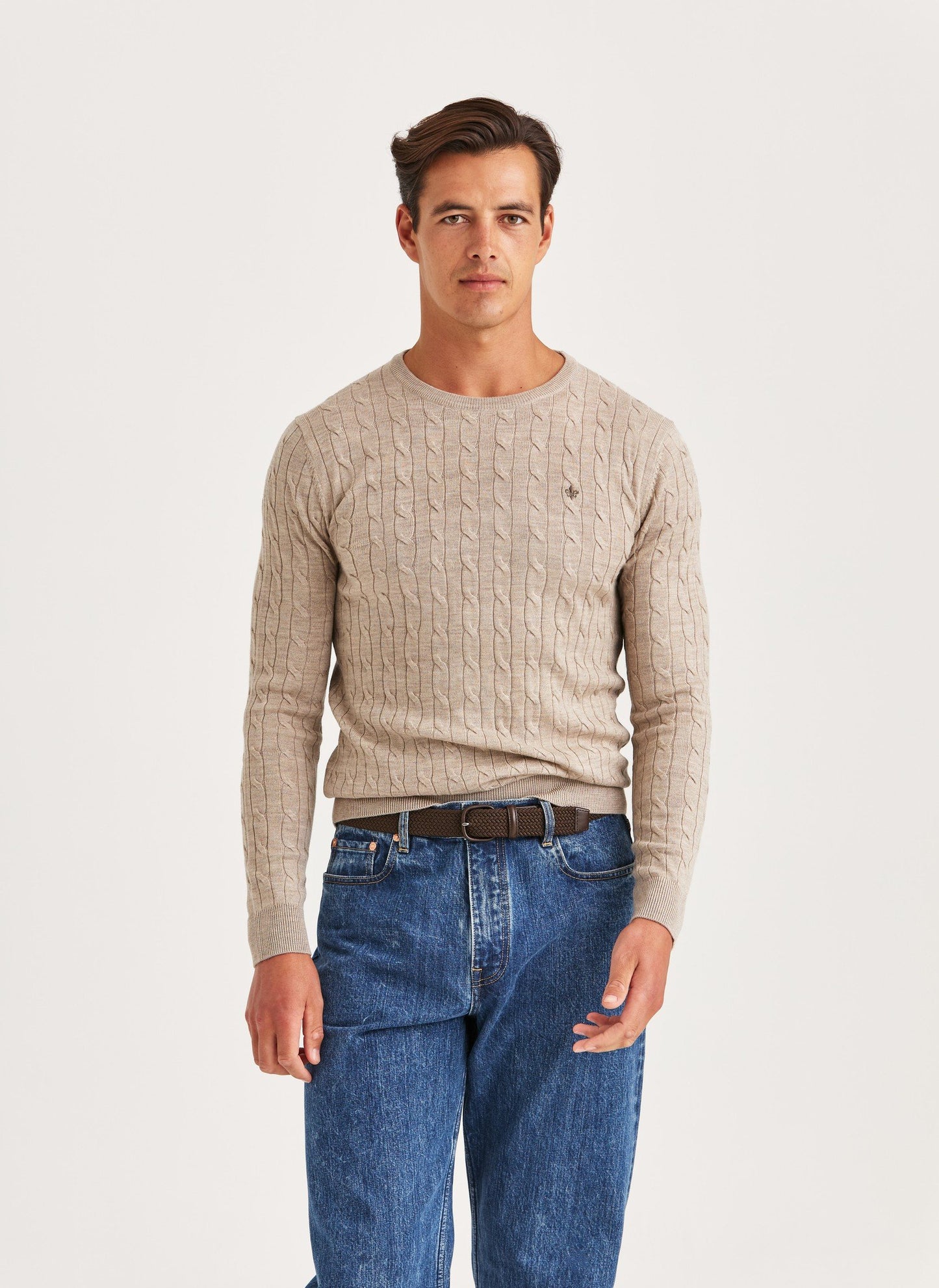 Morris Merino Cable Oneck Khaki