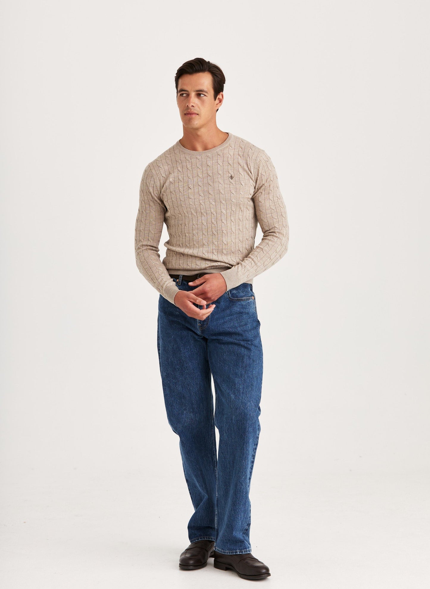 Morris Merino Cable Oneck Khaki