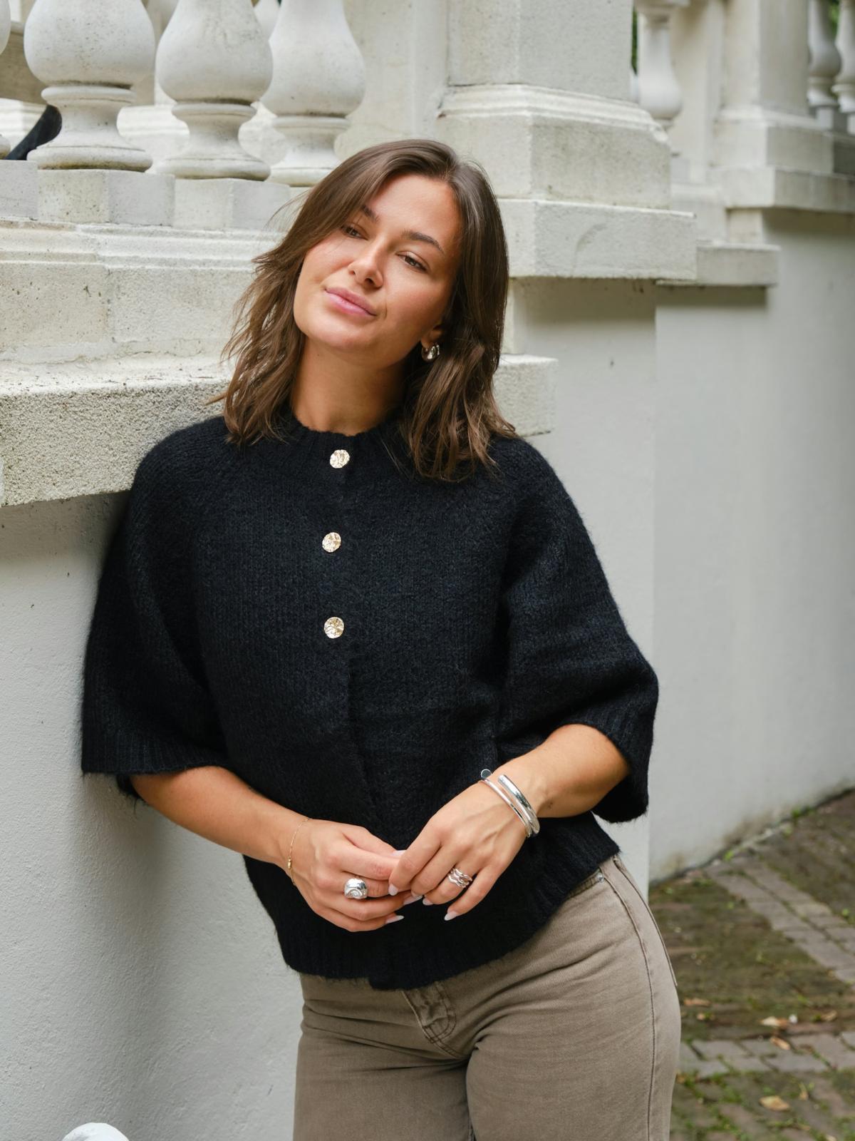 Neo Noir Benuta Fluffy Knit Cardigan Svart