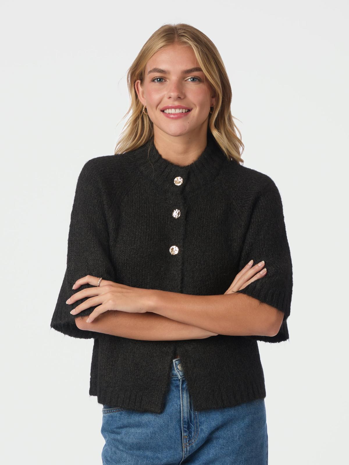 Neo Noir Benuta Fluffy Knit Cardigan Dark Brown