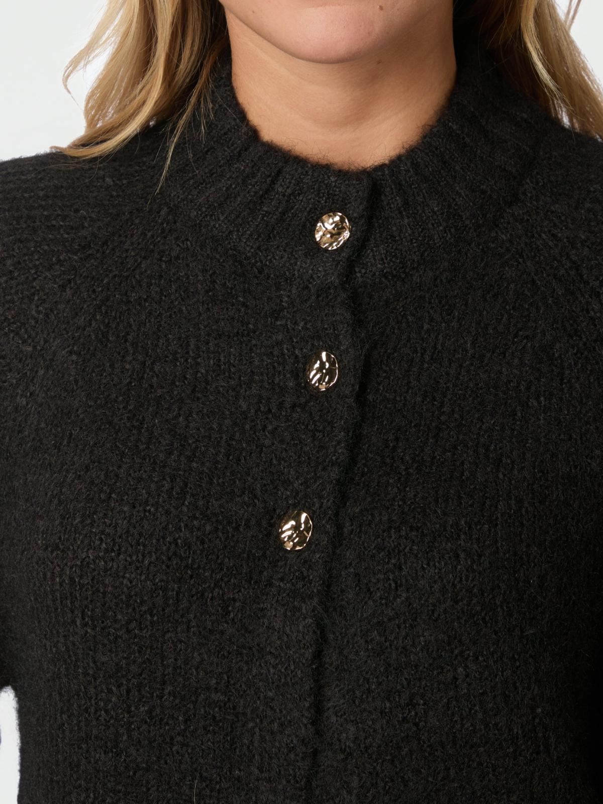 Neo Noir Benuta Fluffy Knit Cardigan Dark Brown