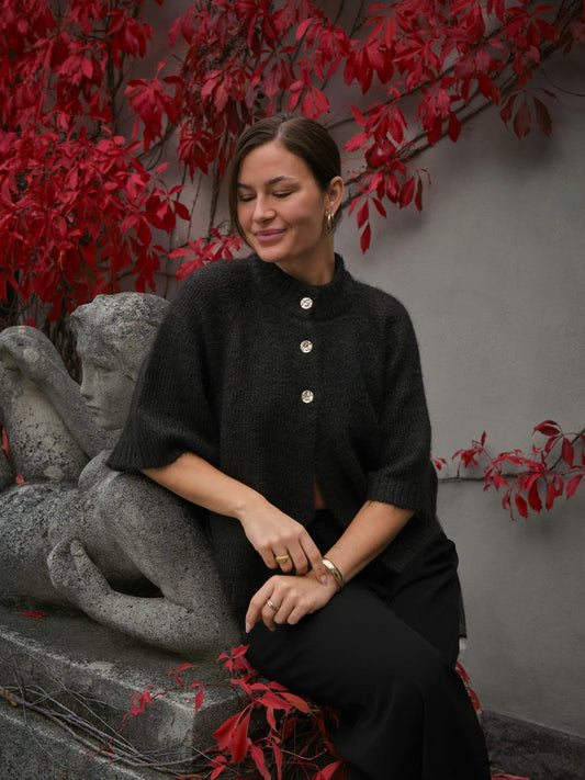 Neo Noir Benuta Fluffy Knit Cardigan Dark Brown