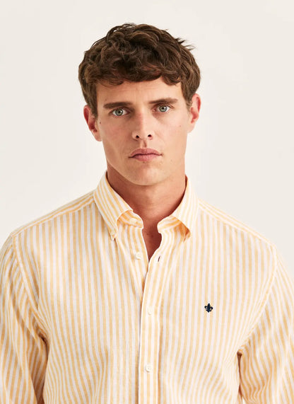 Morris Douglas Linen Stripe Shirt Orange