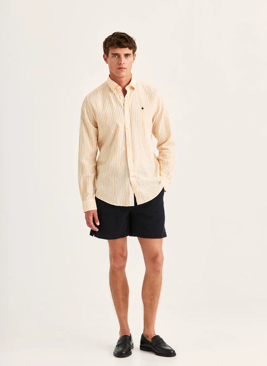 Morris Douglas Linen Stripe Shirt Orange