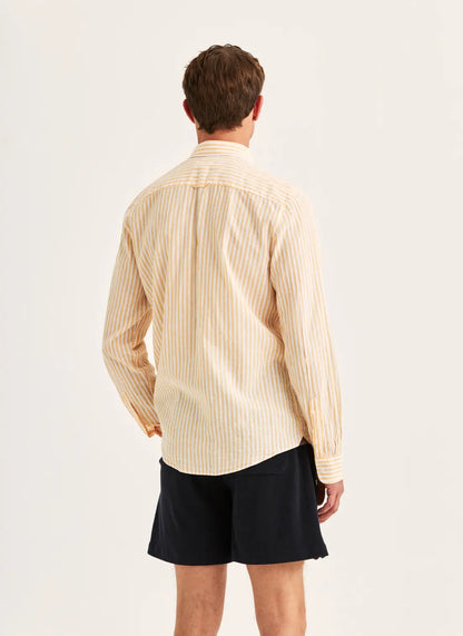 Morris Douglas Linen Stripe Shirt Orange