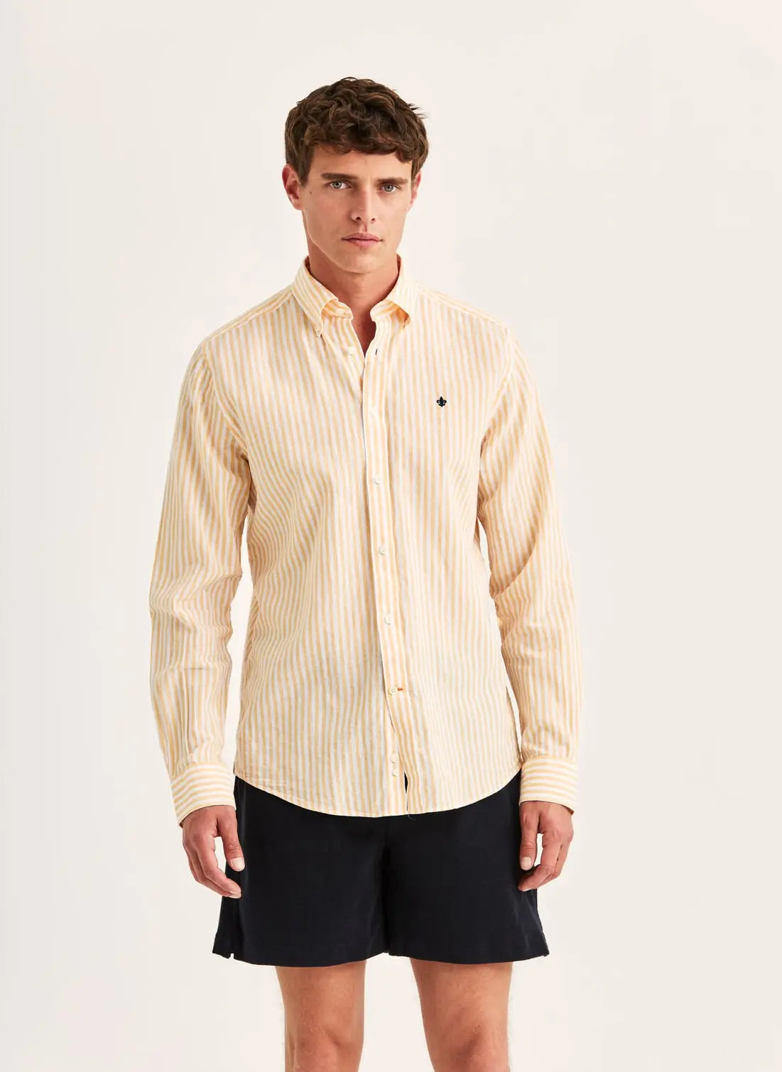 Morris Douglas Linen Stripe Shirt Orange