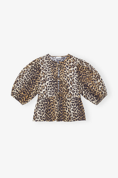 GANNI Leopardblus med knyte