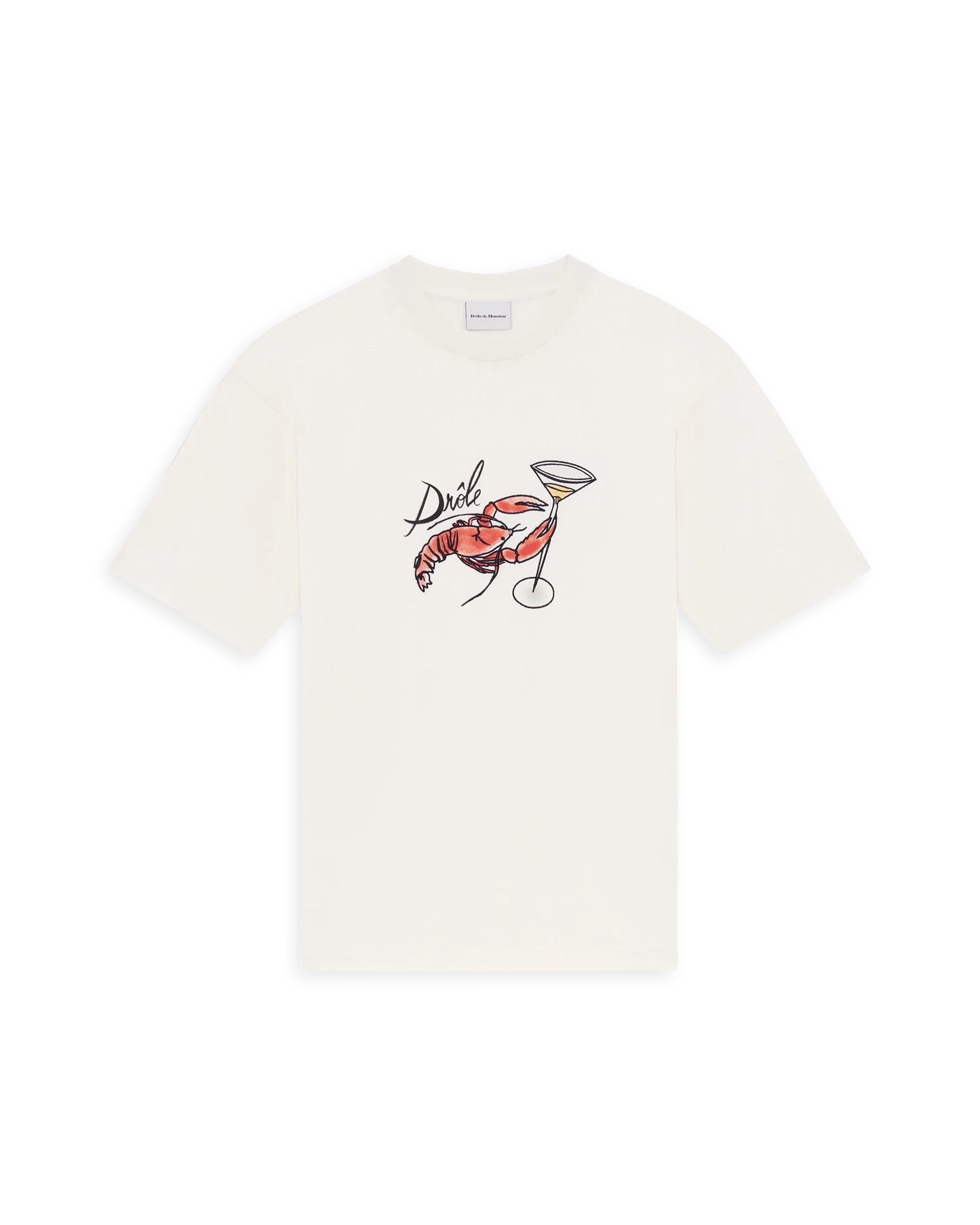Le T-shirt Homard offwhite t-shirt med hummertryck. Broderad Hummer som håller i coktailglas. Brösttryck