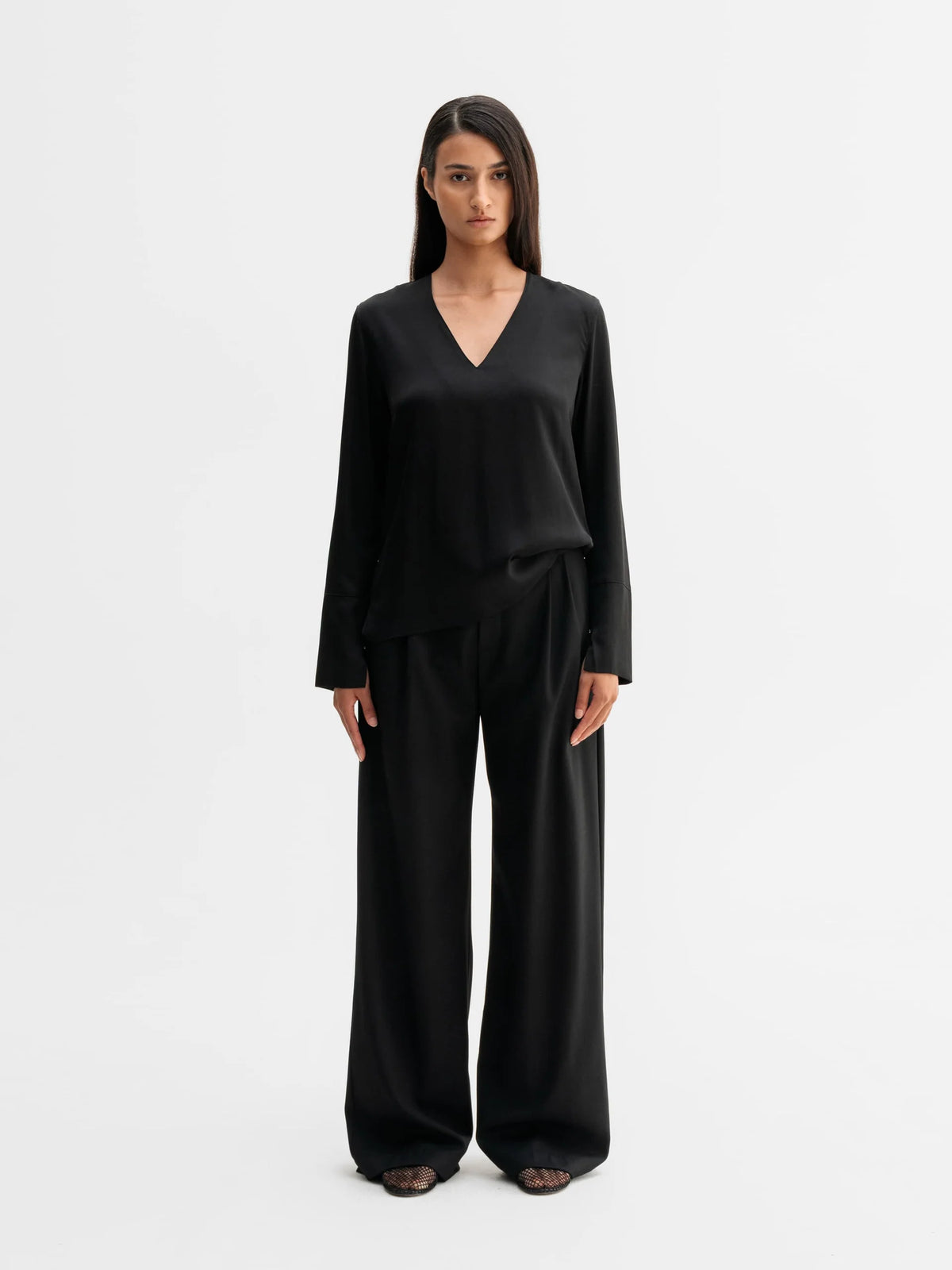 Ahlvar Kelly V-Neck Silk Blouse Black