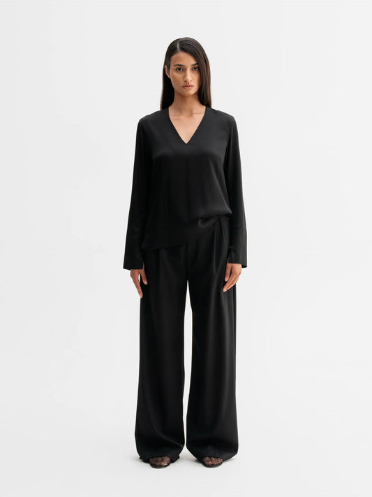 Ahlvar Kelly V-Neck Silk Blouse Black