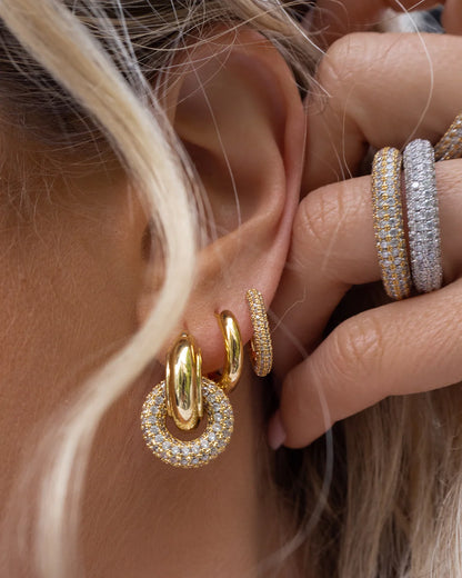 Pave Interlock Hoops Gold Luv Aj