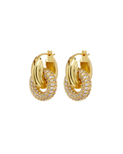 Pave Interlock Hoops Gold Luv Aj